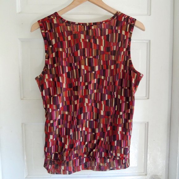 Kenneth Cole Reaction Red & Purple Multicolor Print Sleeveless Blouse L - Picture 5 of 8